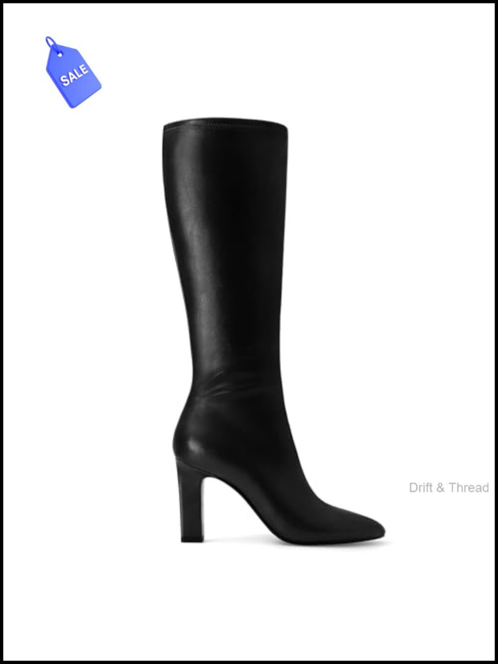 Faux Leather Knee High Boots Pointed Toe Block Heel Side Zip Tall Dressy Casual